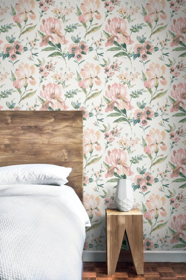 Iris Pink Peel & Stick Wallpaper with Whimsical Botanical Flowers - York RMK12297PL