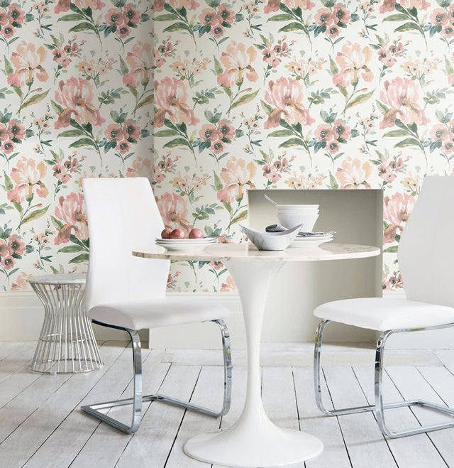 Iris Pink Peel & Stick Wallpaper with Whimsical Botanical Flowers - York RMK12297PL