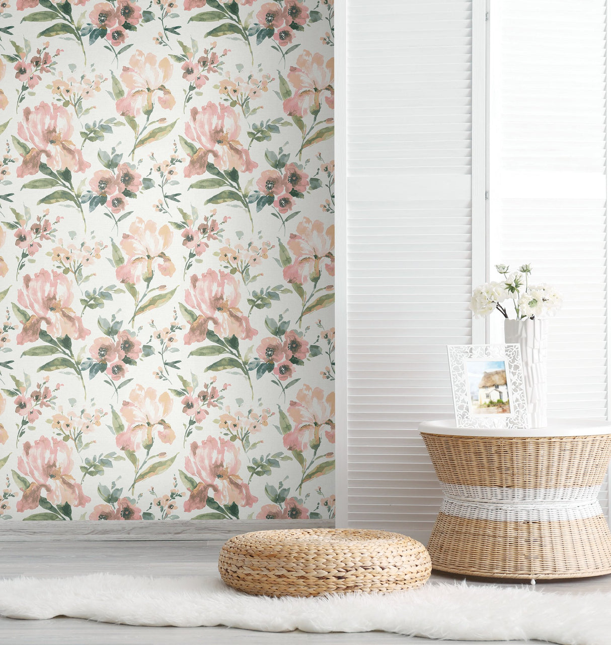 Iris Pink Peel & Stick Wallpaper with Whimsical Botanical Flowers - York RMK12297PL