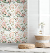 Iris Pink Peel & Stick Wallpaper with Whimsical Botanical Flowers - York RMK12297PL