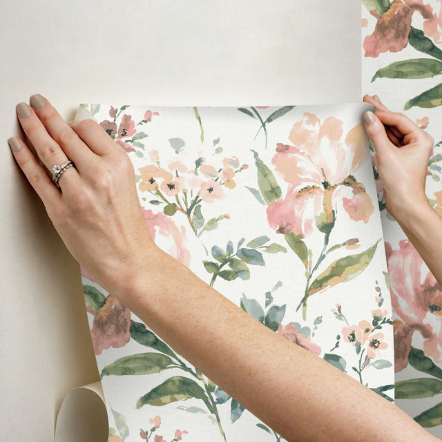 Iris Pink Peel & Stick Wallpaper with Whimsical Botanical Flowers - York RMK12297PL