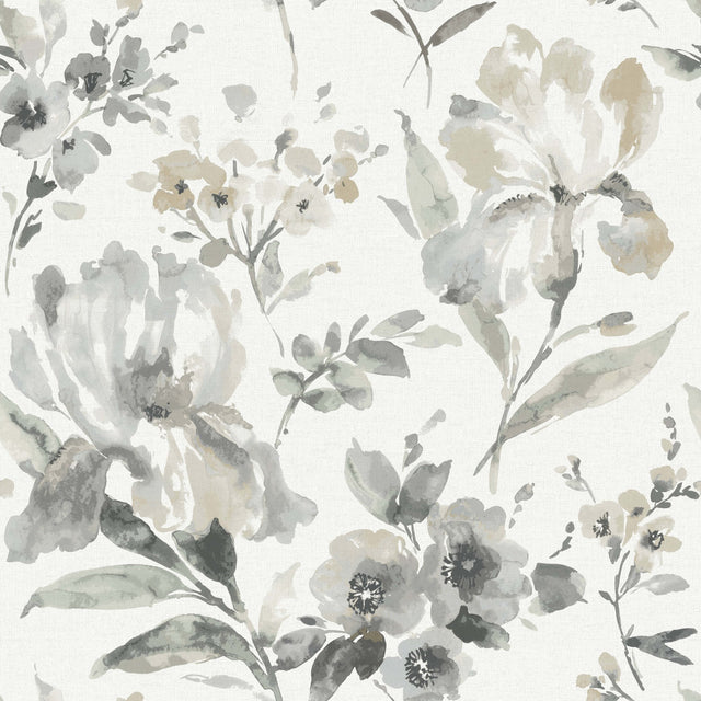 Iris Grey Peel & Stick Wallpaper with Botanical Floral Pattern, Whimsical Style - York RMK12298PL