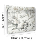 Iris Grey Peel & Stick Wallpaper with Botanical Floral Pattern, Whimsical Style - York RMK12298PL