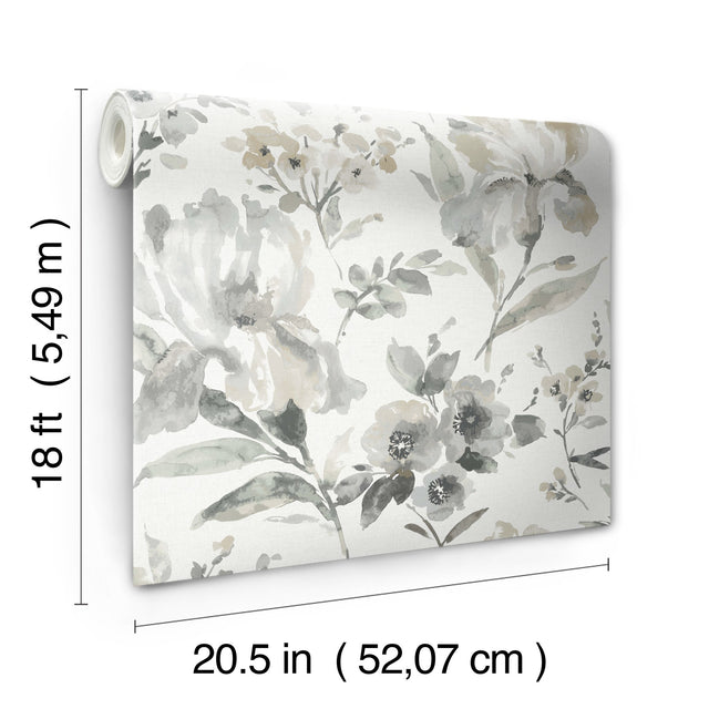Iris Grey Peel & Stick Wallpaper with Botanical Floral Pattern, Whimsical Style - York RMK12298PL
