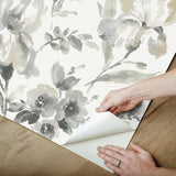 Iris Grey Peel & Stick Wallpaper with Botanical Floral Pattern, Whimsical Style - York RMK12298PL