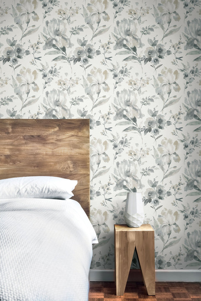 Iris Grey Peel & Stick Wallpaper with Botanical Floral Pattern, Whimsical Style - York RMK12298PL