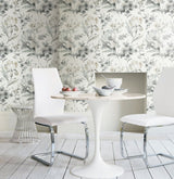 Iris Grey Peel & Stick Wallpaper with Botanical Floral Pattern, Whimsical Style - York RMK12298PL