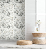 Iris Grey Peel & Stick Wallpaper with Botanical Floral Pattern, Whimsical Style - York RMK12298PL