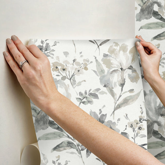 Iris Grey Peel & Stick Wallpaper with Botanical Floral Pattern, Whimsical Style - York RMK12298PL