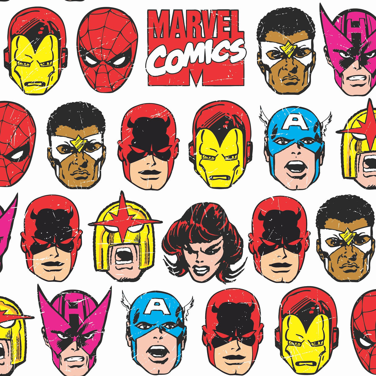 Marvel Comics Classic Faces Multicolor Peel & Stick Wallpaper with Comic Hero Faces Pattern - York RMK12309RL