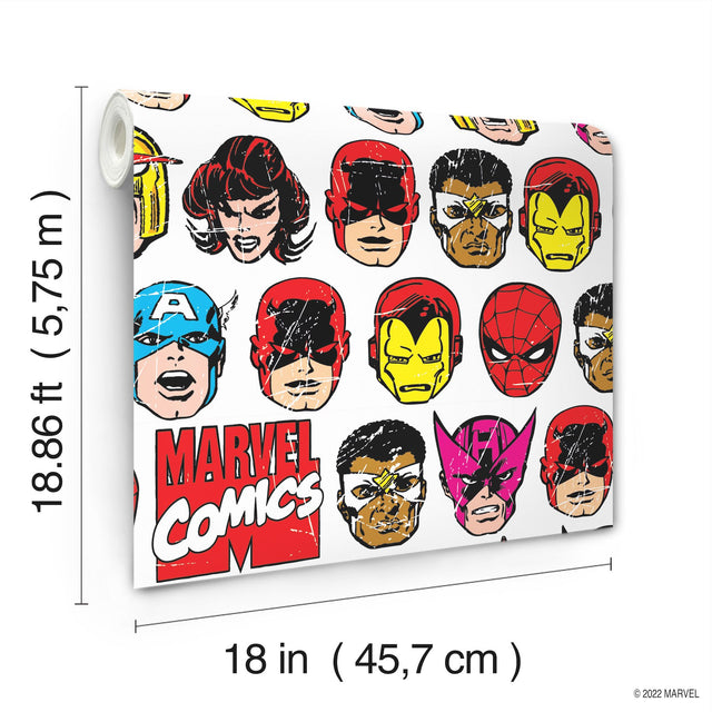 Marvel Comics Classic Faces Multicolor Peel & Stick Wallpaper with Comic Hero Faces Pattern - York RMK12309RL