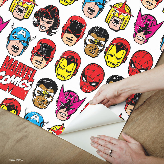 Marvel Comics Classic Faces Multicolor Peel & Stick Wallpaper with Comic Hero Faces Pattern - York RMK12309RL