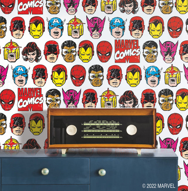 Marvel Comics Classic Faces Multicolor Peel & Stick Wallpaper with Comic Hero Faces Pattern - York RMK12309RL