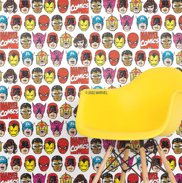 Marvel Comics Classic Faces Multicolor Peel & Stick Wallpaper with Comic Hero Faces Pattern - York RMK12309RL