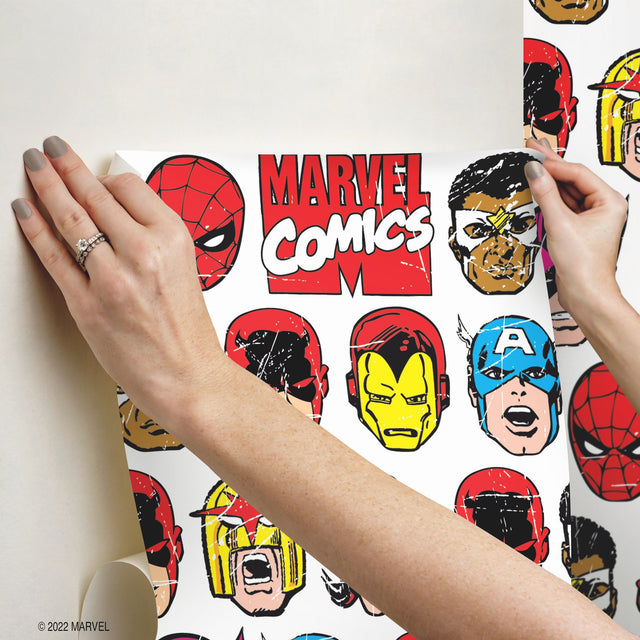 Marvel Comics Classic Faces Multicolor Peel & Stick Wallpaper with Comic Hero Faces Pattern - York RMK12309RL