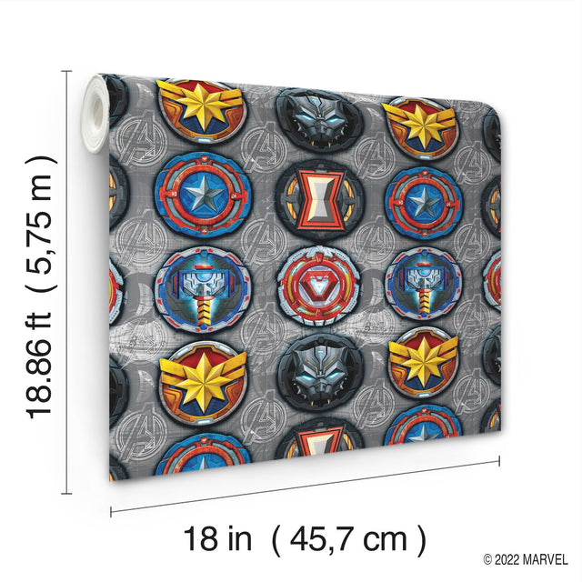 Avengers Emblems Multicolor Peel & Stick Vinyl Wallpaper with Marvel Icon Motif - York RMK12311RL
