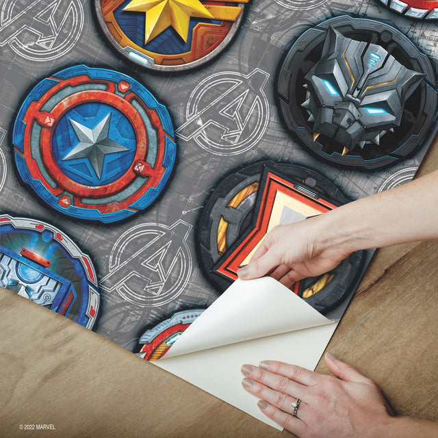 Avengers Emblems Multicolor Peel & Stick Vinyl Wallpaper with Marvel Icon Motif - York RMK12311RL