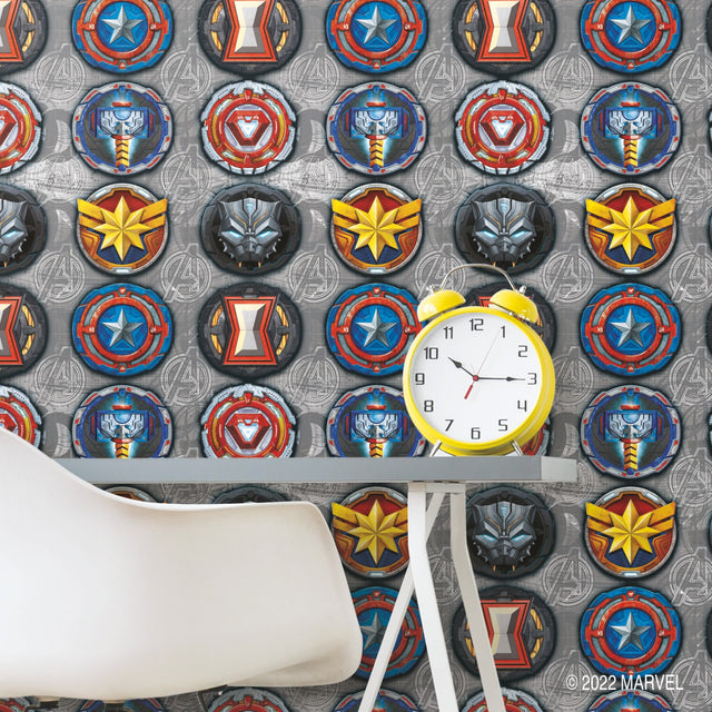 Avengers Emblems Multicolor Peel & Stick Vinyl Wallpaper with Marvel Icon Motif - York RMK12311RL
