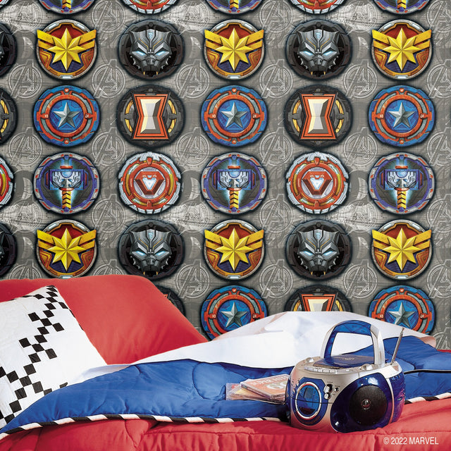 Avengers Emblems Multicolor Peel & Stick Vinyl Wallpaper with Marvel Icon Motif - York RMK12311RL