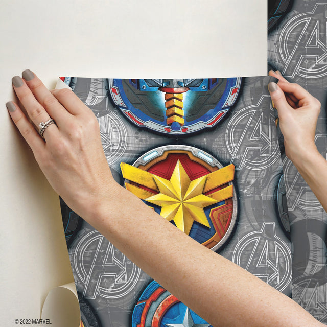 Avengers Emblems Multicolor Peel & Stick Vinyl Wallpaper with Marvel Icon Motif - York RMK12311RL