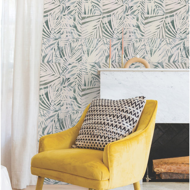 Cubism Palm Green Peel & Stick Wallpaper with Tropical Novelty Palm Tile Pattern - York RMK12312RL
