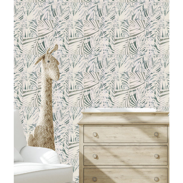 Cubism Palm Green Peel & Stick Wallpaper with Tropical Novelty Palm Tile Pattern - York RMK12312RL