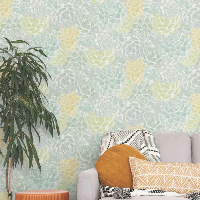 Succulent Plant Green Peel & Stick Wallpaper with Whimsical Botanical Novelty Pattern - York RMK12313RL