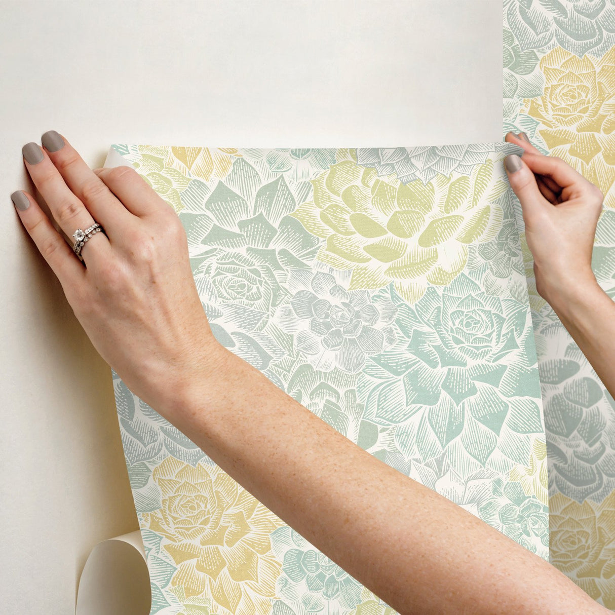 Succulent Plant Green Peel & Stick Wallpaper with Whimsical Botanical Novelty Pattern - York RMK12313RL