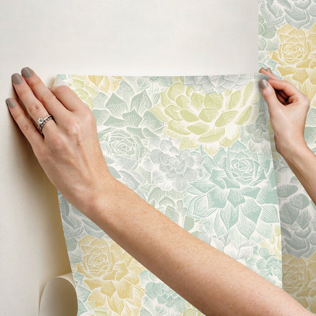 Succulent Plant Green Peel & Stick Wallpaper with Whimsical Botanical Novelty Pattern - York RMK12313RL