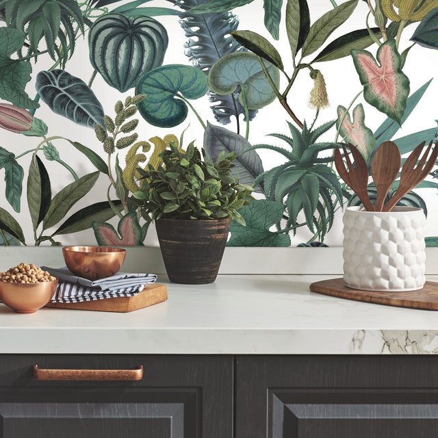 Tropical Green Peel & Stick Wallpaper with Botanical Novelty Pattern - York RMK12314RL