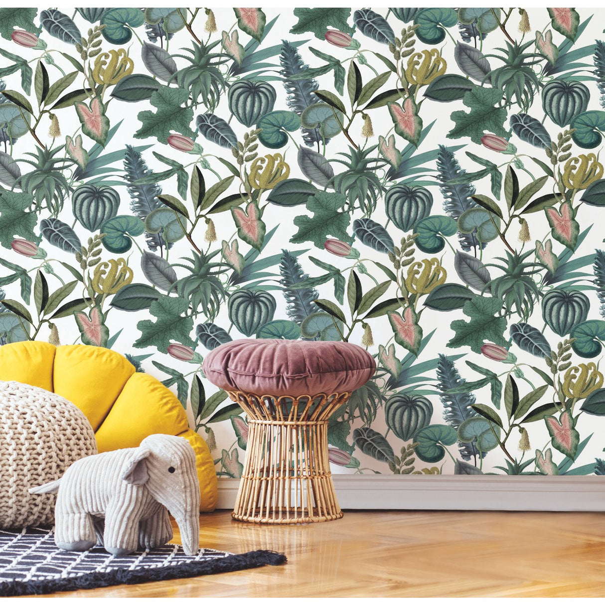 Tropical Green Peel & Stick Wallpaper with Botanical Novelty Pattern - York RMK12314RL