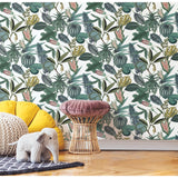 Tropical Green Peel & Stick Wallpaper with Botanical Novelty Pattern - York RMK12314RL