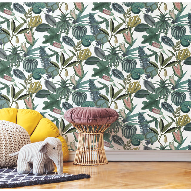 Tropical Green Peel & Stick Wallpaper with Botanical Novelty Pattern - York RMK12314RL
