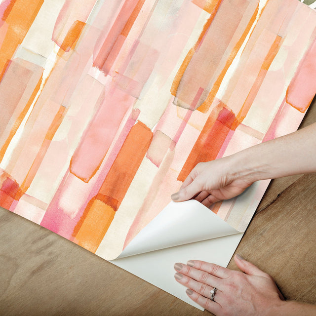 Watercolor Glass Pink Peel & Stick Wallpaper with Abstract Novelty Pattern, Whimsical Style - York RMK12315RL