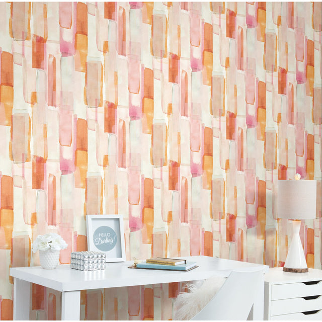 Watercolor Glass Pink Peel & Stick Wallpaper with Abstract Novelty Pattern, Whimsical Style - York RMK12315RL
