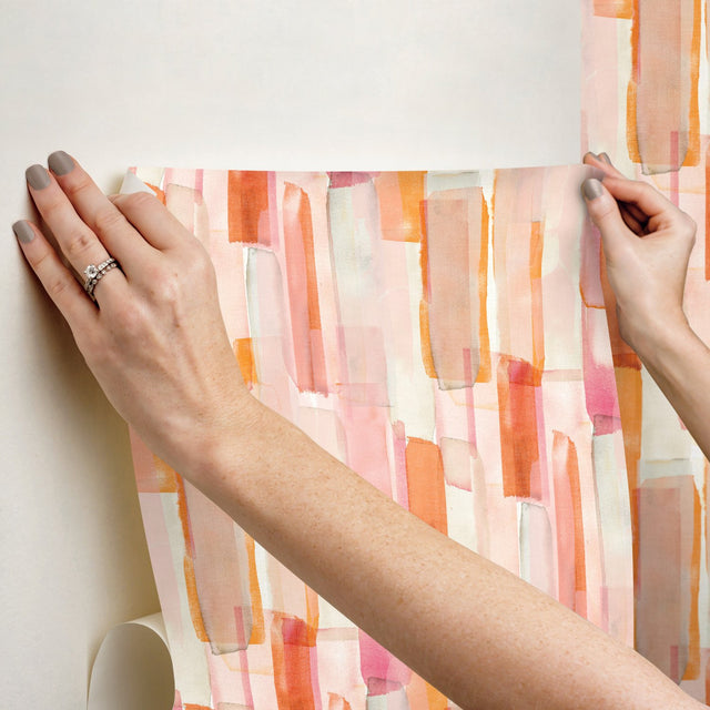 Watercolor Glass Pink Peel & Stick Wallpaper with Abstract Novelty Pattern, Whimsical Style - York RMK12315RL