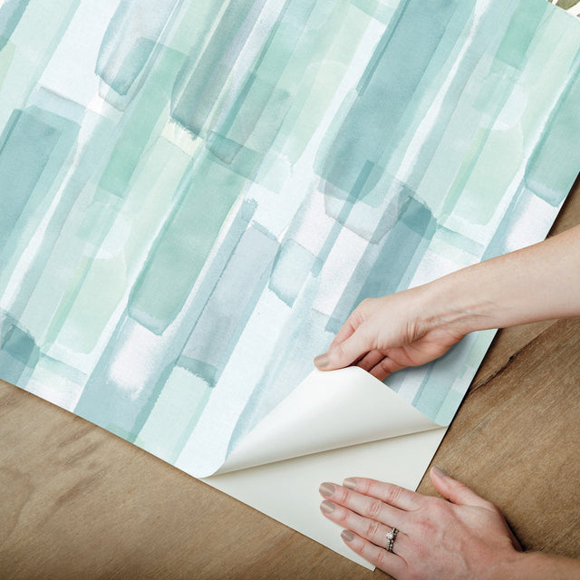 Watercolor Glass Blue Peel & Stick Wallpaper with Abstract Whimsical Pattern - York RMK12316RL