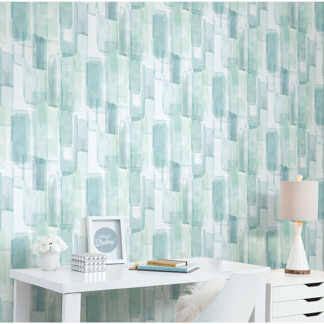 Watercolor Glass Blue Peel & Stick Wallpaper with Abstract Whimsical Pattern - York RMK12316RL