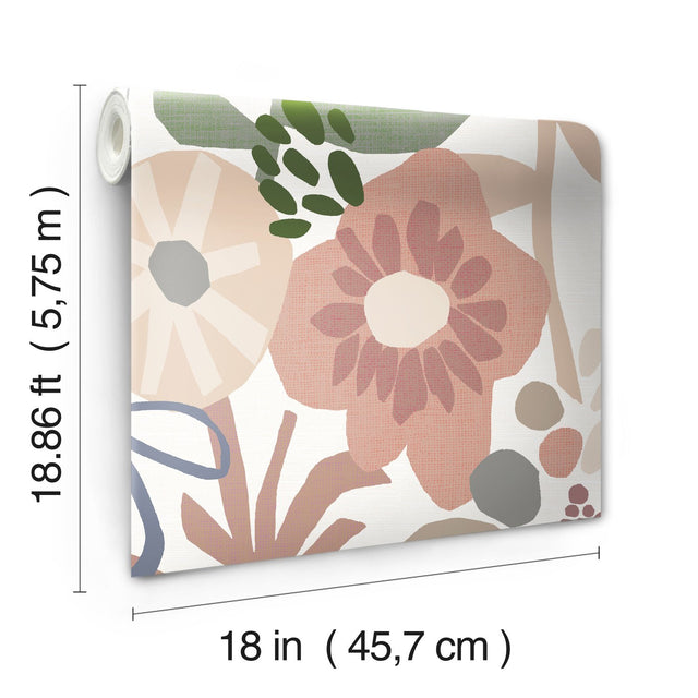Desert Floral Pink Peel & Stick Wallpaper with Whimsical Botanical Motif - York RMK12319RL