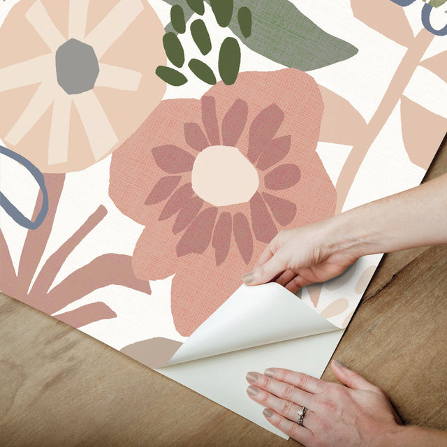 Desert Floral Pink Peel & Stick Wallpaper with Whimsical Botanical Motif - York RMK12319RL