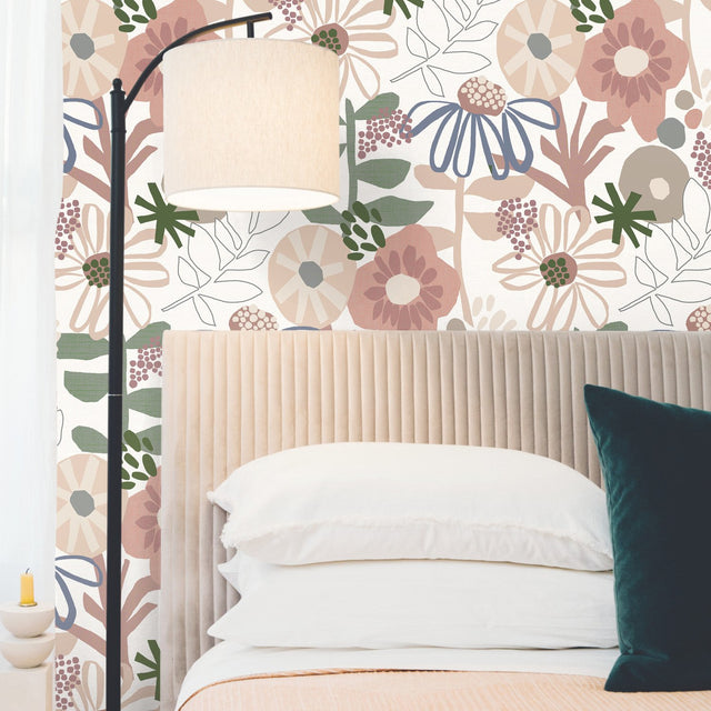 Desert Floral Pink Peel & Stick Wallpaper with Whimsical Botanical Motif - York RMK12319RL