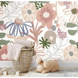 Desert Floral Pink Peel & Stick Wallpaper with Whimsical Botanical Motif - York RMK12319RL