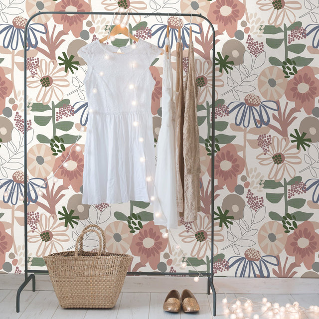 Desert Floral Pink Peel & Stick Wallpaper with Whimsical Botanical Motif - York RMK12319RL