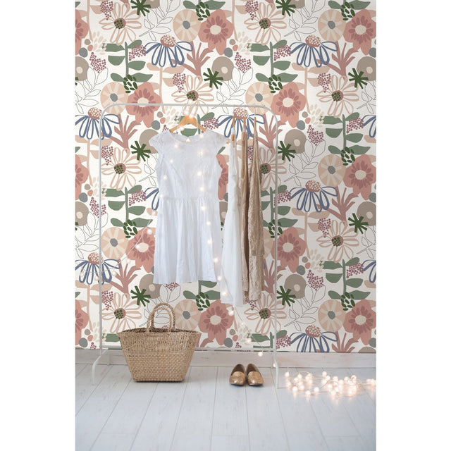 Desert Floral Pink Peel & Stick Wallpaper with Whimsical Botanical Motif - York RMK12319RL