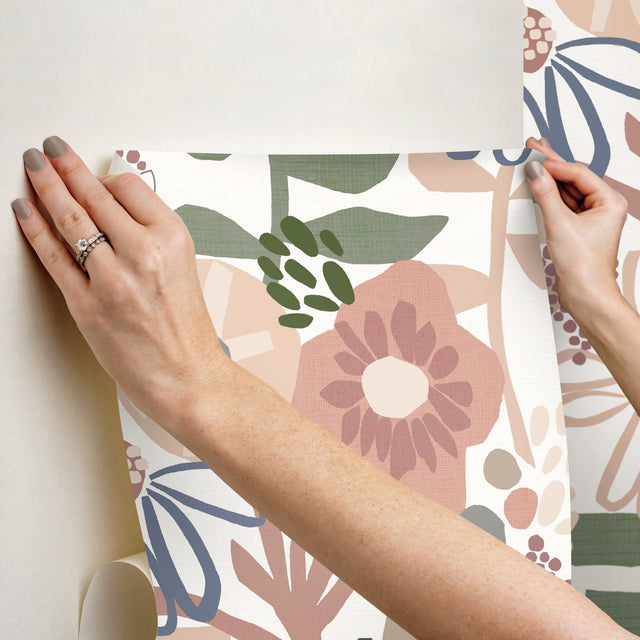 Desert Floral Pink Peel & Stick Wallpaper with Whimsical Botanical Motif - York RMK12319RL