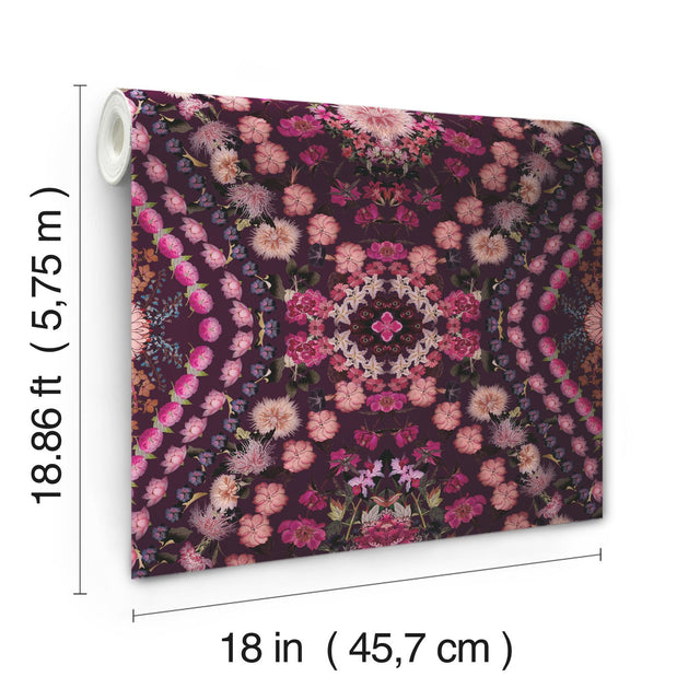 Dried Flower Kaleidoscope Pink Peel & Stick Wallpaper with Whimsical Botanical Novelty Pattern - York RMK12320RL