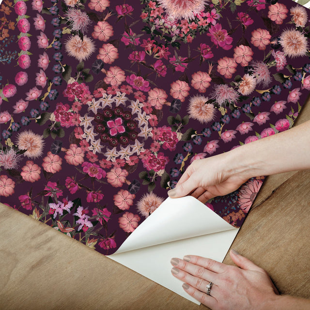 Dried Flower Kaleidoscope Pink Peel & Stick Wallpaper with Whimsical Botanical Novelty Pattern - York RMK12320RL