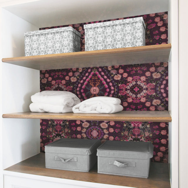 Dried Flower Kaleidoscope Pink Peel & Stick Wallpaper with Whimsical Botanical Novelty Pattern - York RMK12320RL