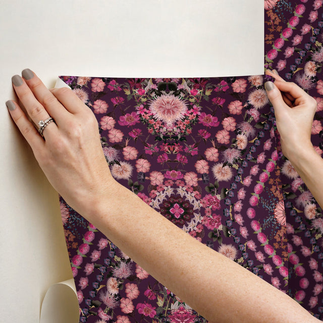 Dried Flower Kaleidoscope Pink Peel & Stick Wallpaper with Whimsical Botanical Novelty Pattern - York RMK12320RL