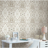 Dried Flower Kaleidoscope Taupe Peel & Stick Wallpaper with Botanical Novelty Pattern - York RMK12321RL